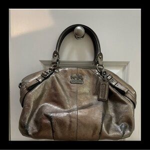 Coach Madison Sophia Metallic Silver Coated Leather Shoulder Bag Purse #15960
